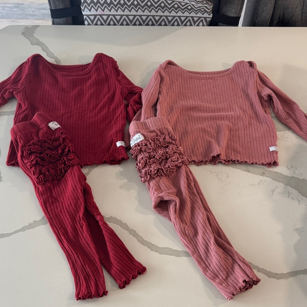 Two Ruffle Butts Red and Pink Long Sleeve pajamas